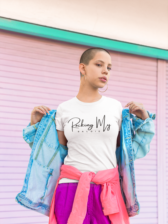 Rocking My Baldie Soft-Style T-Shirt with round neck, short sleeve; Comfortable and soft available In All Sizes For Youth And Adults, perfect for casual daily wear