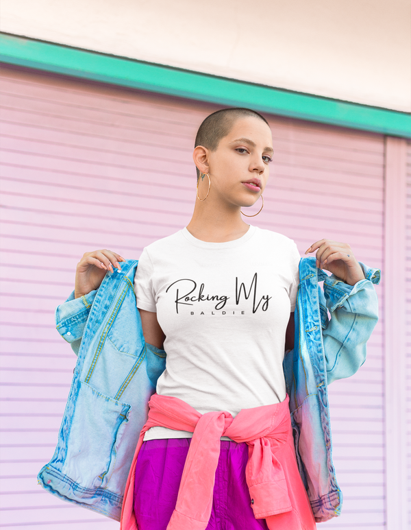 Rocking My Baldie Soft-Style T-Shirt with round neck, short sleeve; Comfortable and soft available In All Sizes For Youth And Adults, perfect for casual daily wear