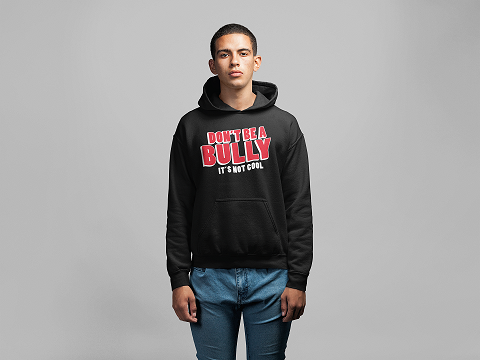 "Don't Be A Bully, It's Not Cool" Unisex Soft-Style Hoodie for Youth and Adults. Stop Bullying Hoodie