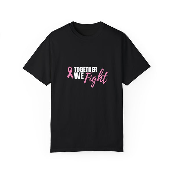 “Together We Fight" Black & White Breast Cancer Awareness Unisex Soft-Style T-Shirt with round neck, short sleeve.  Adults and Youth