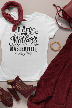 I AM My Mother's Masterpiece Soft-Style T-Shirt with round neck, short sleeve; Mother's Day Tee for Adults (Style 1)