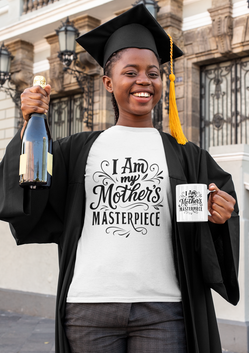 I AM My Mother's Masterpiece Soft-Style T-Shirt with round neck, short sleeve; Mother's Day Tee for kids and teens. (Style 1)